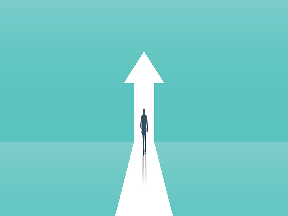 Business growth vector concept with man walking towards upwards